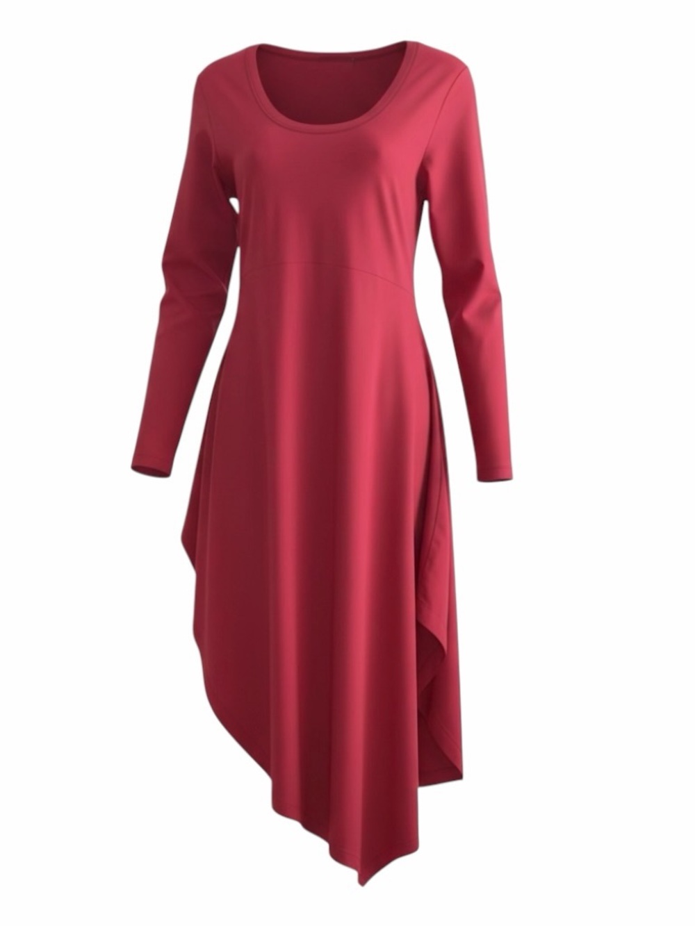 Porto San Francisco Sz. 1 Red Asymmetrical Dress Long Sleeve Architectural Midi